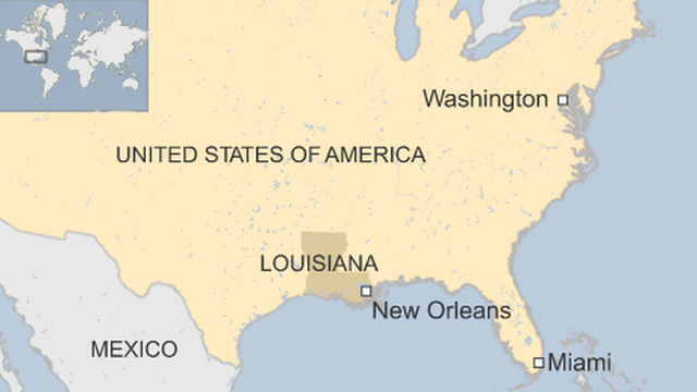 A map showing where New Orleans lies in the US