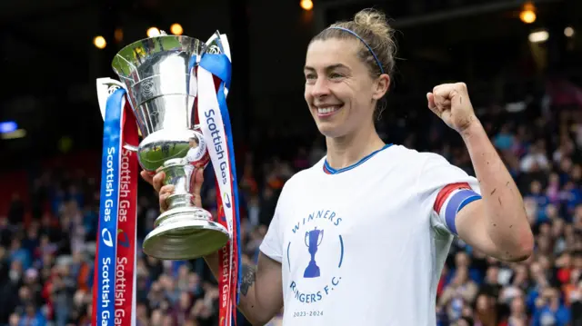 Rangers captain Nicola Docherty with Scottish Cup trophy