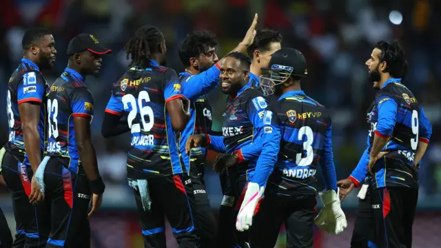 Antigua and Barbuda Falcons celebrate a wicket