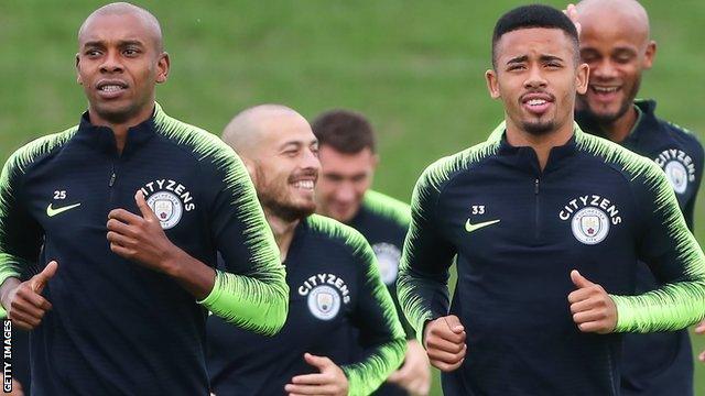 Manchester City players during a training session