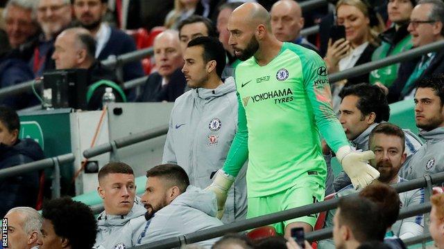 Willy Caballero returns to his seat in the dugout