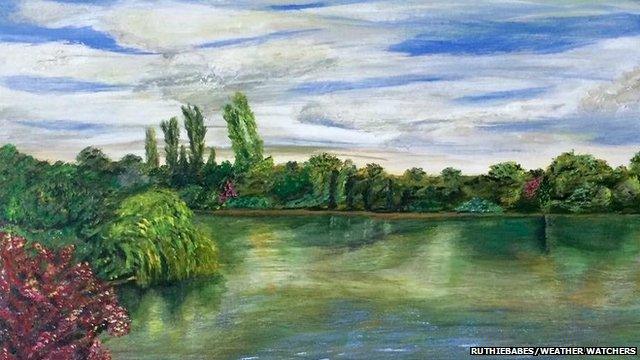 Acrylic painting of a lake view