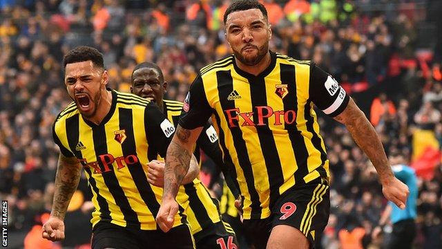 Troy Deeney celebrates scoring in the 94th minute