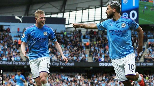 Sergio Aguero produced another masterclass in the art of scoring with two goals in the space of 13 minutes either side of half-time before setting up Bernardo Silva