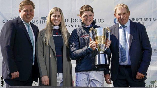 Harry Skelton with his brother Dan, wife Bridget and father Nick