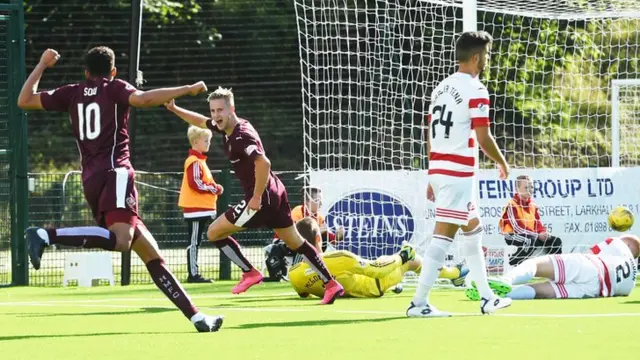 Billy King celebrates after scoring for Hearts against Hamilton Academical