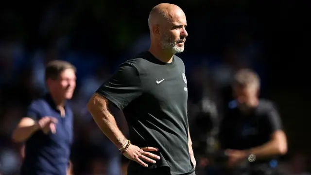 Enzo Maresca, Head Coach of Chelsea, looks on during the Premier League match between Chelsea and Crystal Palace at Stamford Bridge 