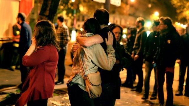 Parisians outside Bataclan concert hall in November, 2015