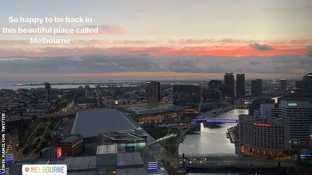 Lewis Hamilton tweets a picture of the Melbourne skyline