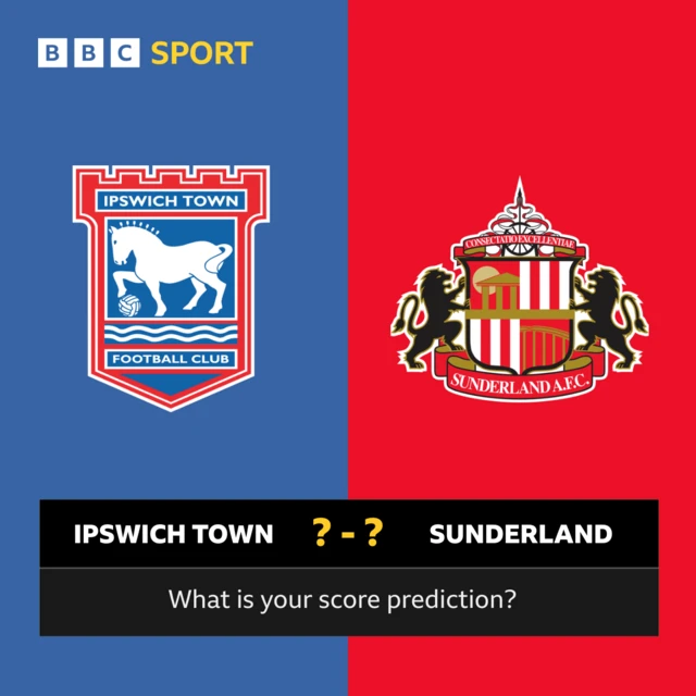 A graphic with Ipswich on the left and Sunderland on the right asking 'What is your score prediction?'