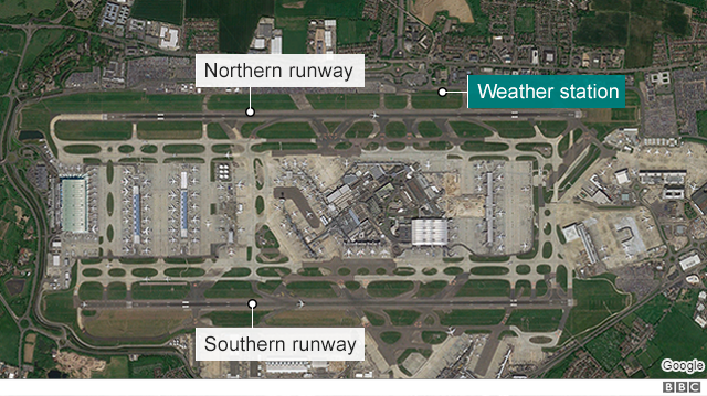 A satellite image of Heathrow airport