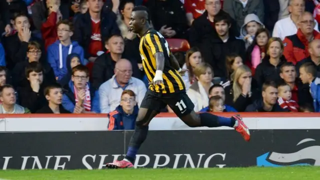 Gerard Gohou celebrates after scoring for Kairat Almaty against Aberdeen