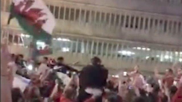 Fans singing outside the Principality stadium