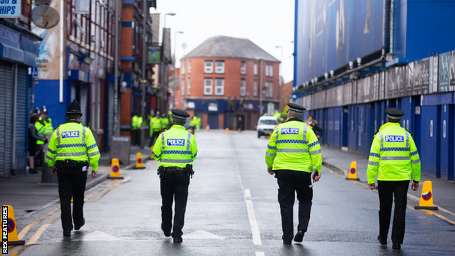 There was a police presence at Goodison Park before, during and after the game