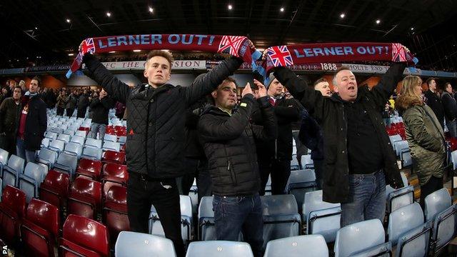 Aston Villa fans vent their anger at owner Randy Lerner