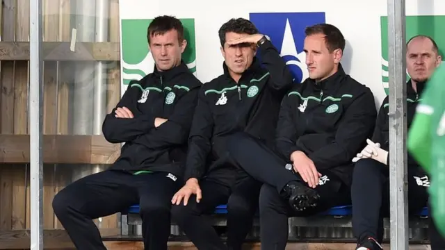 Celtic manager Ronny Deila, assistant John Collins and coach John Kennedy