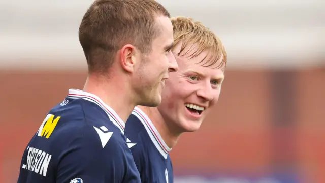 Lyall Cameron celebrates scoring Dundee' sixth in their 6-1 win over Airdrieonians