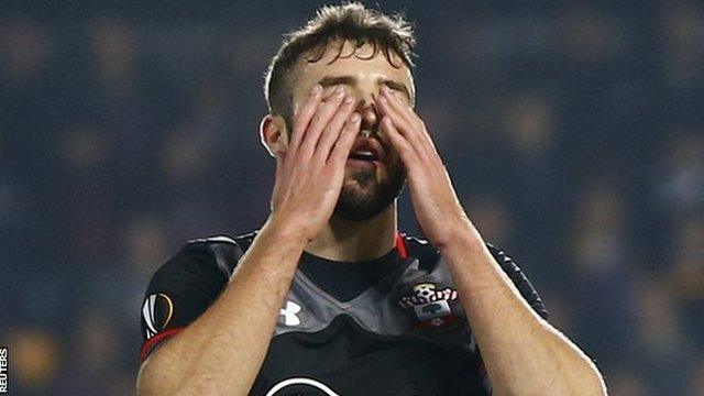 Southampton defender Sam McQueen reacts during the Europa League game with Sparta Prague