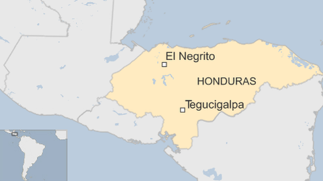 map of Honduras showing the capital Tegucigalpa and El Negrito