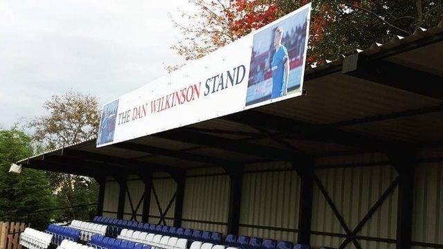 The Dan Wilkinson Stand at Shaw Lane's former ground before they moved to Sheerien Park in the summer. The club is awaiting planning permission to put the stand up at their current base