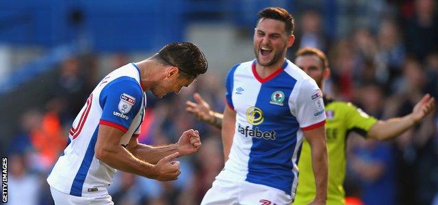 Blackburn's Ben Marshall celebrates his goal against Rotherham United