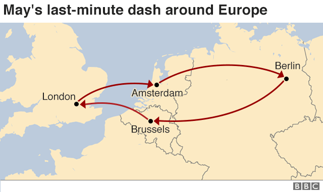 map showing may's travel around europe