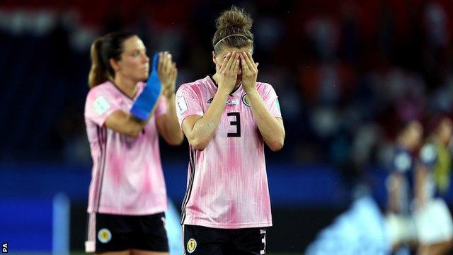 Scotland's Nicola Docherty reacts to the side's Women's World Cup exit