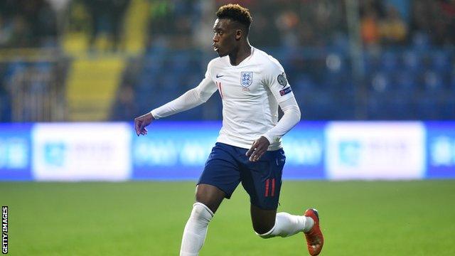 Callum Hudson-Odoi in action for England