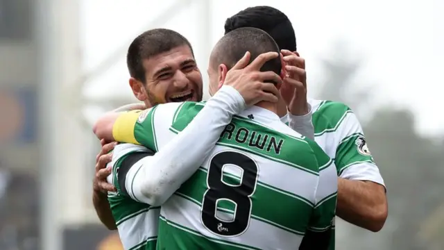 Celtic celebrate the opener at Fir Park