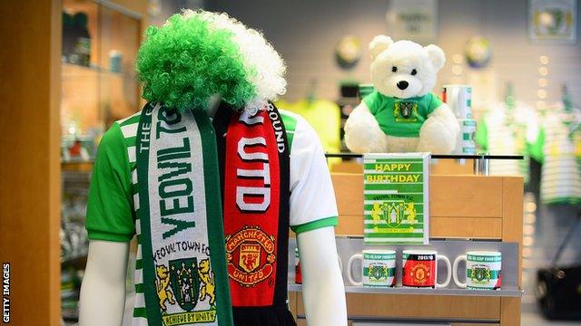 The club shop at Yeovil where half and half scarves have been selling fast ahead of Friday's tie