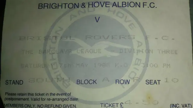 Image of old ticket of Brighton v Bristol Rovers in 1988