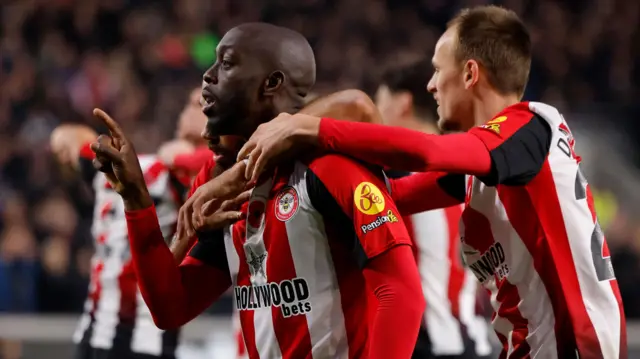 Yoane Wissa celebrates after scoring for Brentford against Bournemouth