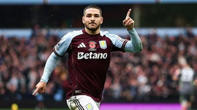 Emiliano Buendia of Aston Villa celebrates after scoring