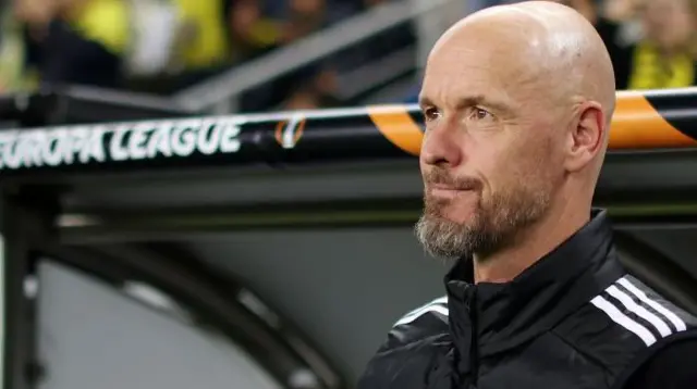 Erik ten Hag looks on from the dugout