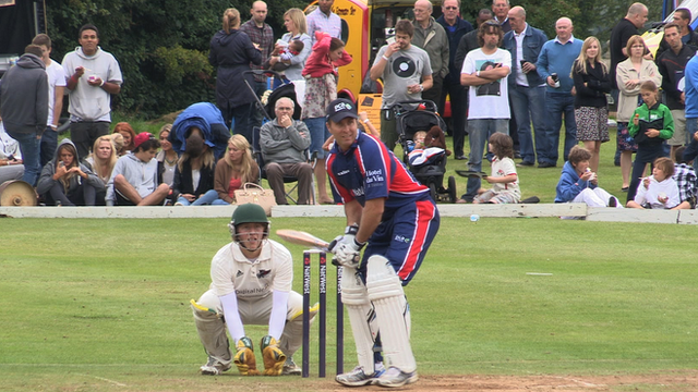 Michael Vaughan batting for England Legends versus Hawk Green