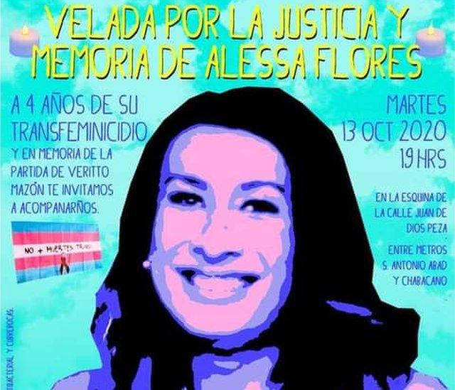 A poster for a memorial event on the anniversary of the killing of trans woman Alessa Flores