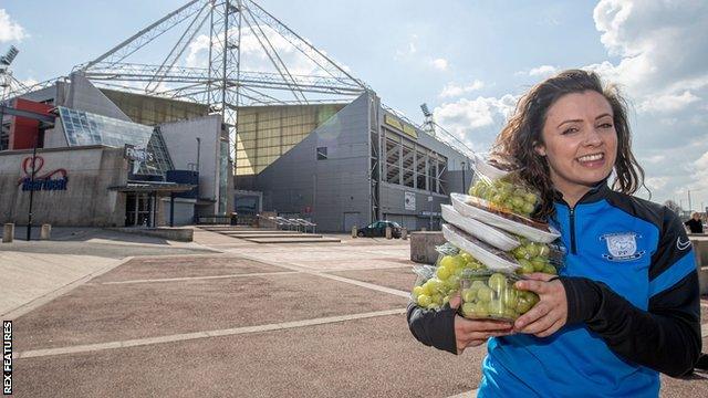 Rebecca Robertson with some of the snacks on offer at Deepdale for those in need during Ramadan