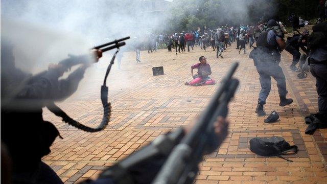 Clashes with South African police at Johannesburg"s University of the Witwatersrand, South Africa