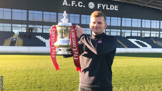 AFC Fylde striker Danny Rowe with the FA Cup