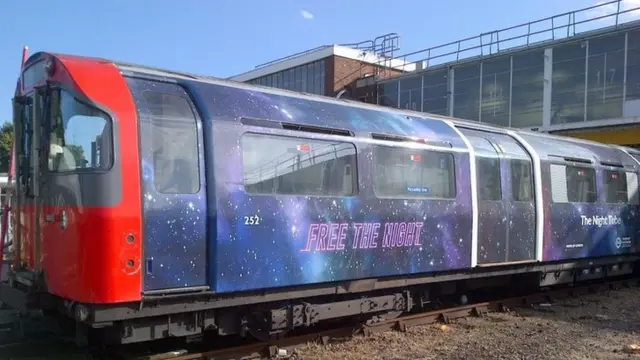 Night Tube branding on a Tube