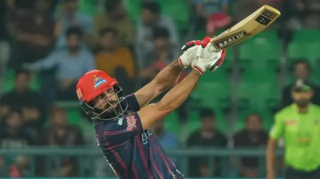 Karachi Kings batter Irfan Khan Niazi plays a shot