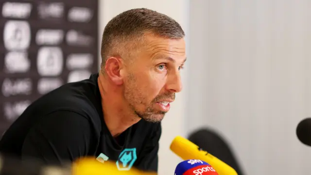 Gary O'Neil, pictured in a news conference at Wolves' Compton training ground