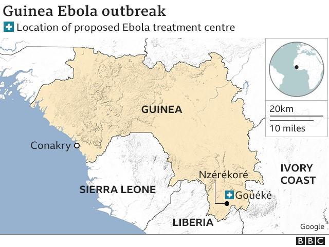 Map showing proposed Ebola treatment centre in Guinea