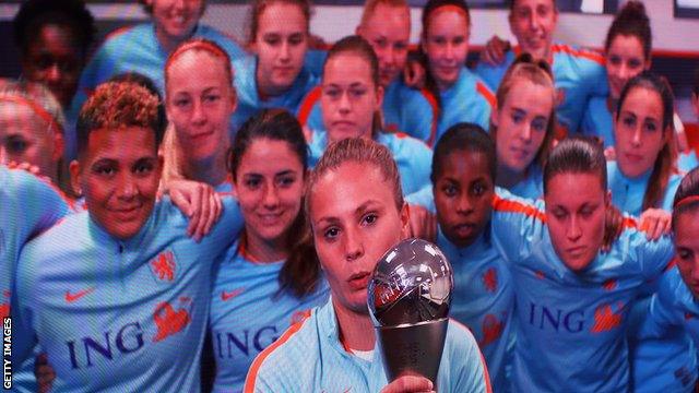 Lieke Martens speaks via video link after winning her award