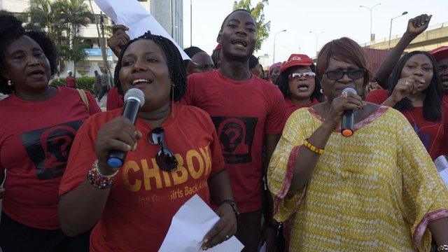 Members of Bring Back Our Girls movement in Lagos during rally for the release of missing girls. 13 April 2016