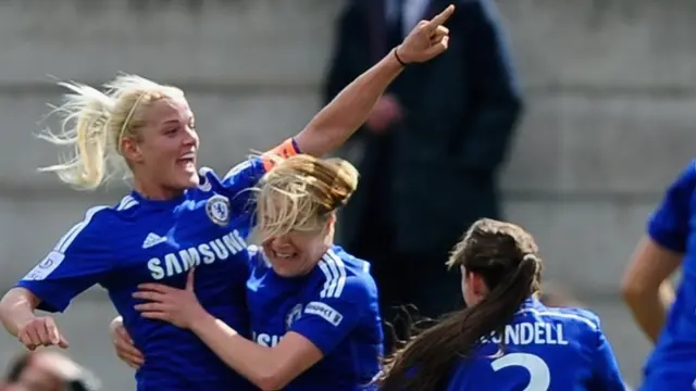 Katie Chapman celebrates scoring against Arsenal