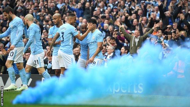 Manchester City's fans celebrated Ilkay Gundogan's goal by letting off a blue flare