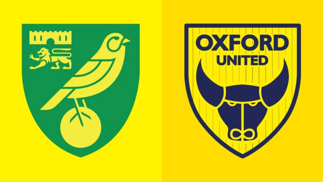 Side-by-side of Norwich City and Oxford United club badges
