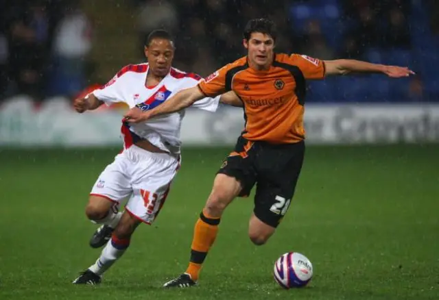  Nathaniel Clyne of Palace and George Friend of Wolves battle during the Coca Cola Championship match between Crystal Palace and Wolverhampton Wanderers at Selhurst Park on March 3, 2009