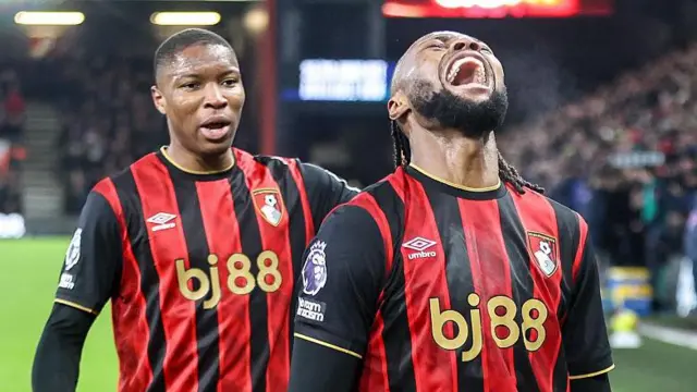  Antoine Semenyo of Bournemouth celebrates after he scores a goal to make it 3-2 